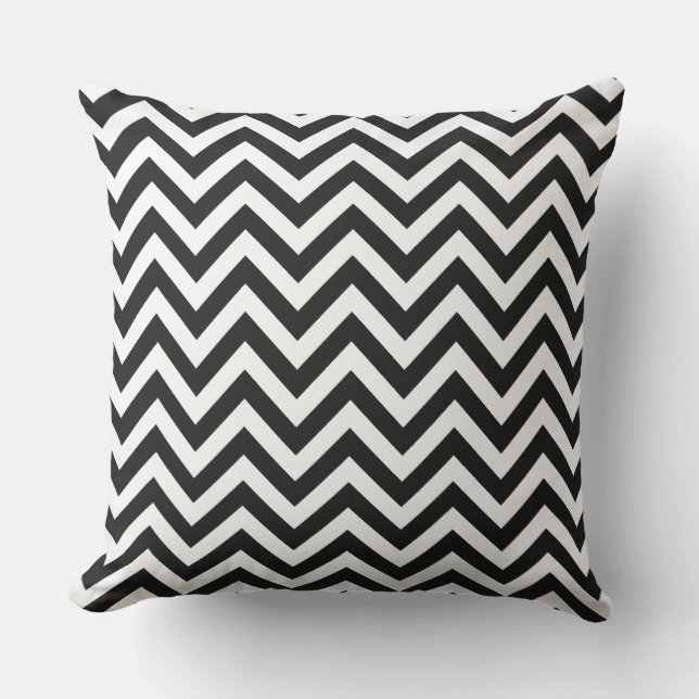 Large black & white zig zag stripe outdoor pillow (Front)
