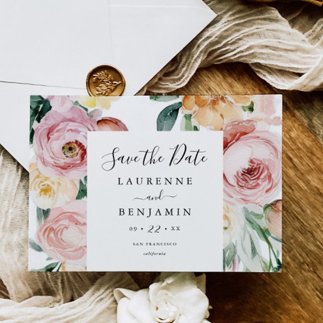 Large Blooms Photo Save the Date Card Announcement (Creator Uploaded)