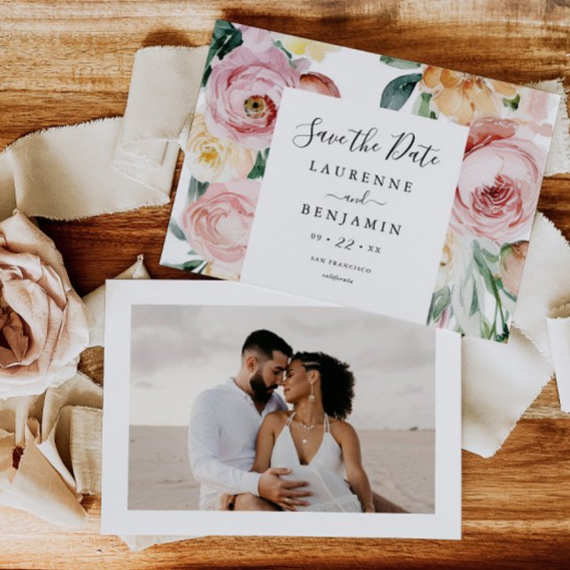 Large Blooms Photo Save the Date Card Announcement (Creator Uploaded)