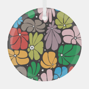 Large Blossoms Retro Floral Seamless Glass Tree Decoration