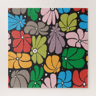 Large Blossoms Retro Floral Seamless Jigsaw Puzzle