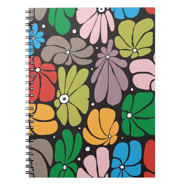 Large Blossoms Retro Floral Seamless Notebook (Front)