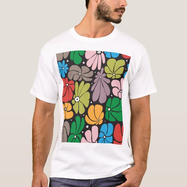 Large Blossoms Retro Floral Seamless T-Shirt (Front)