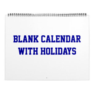 Large Blue Blank Calendar With Holidays Blue Wire