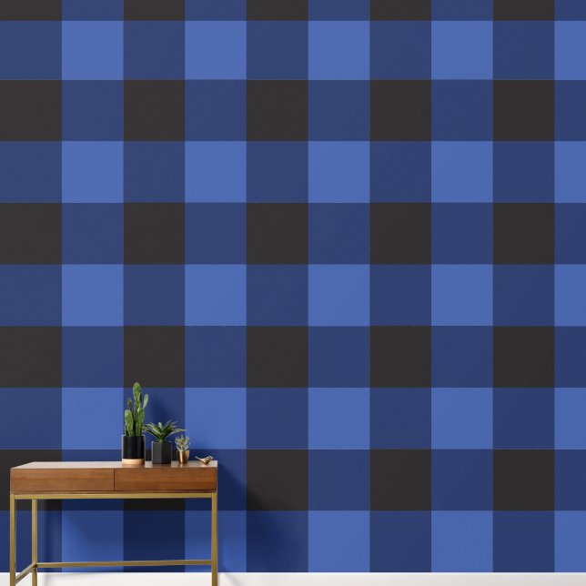Large Blue Buffalo Plaid Pattern Wallpaper (Hallway)
