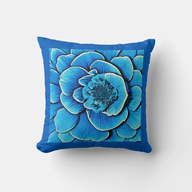 Large Blue Camellia Blossom Cushion (Front)