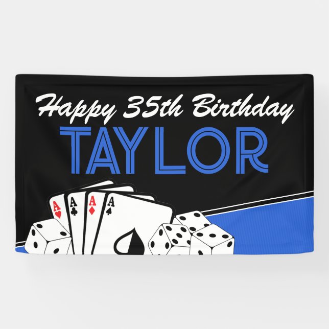 Large Blue Casino Poker Card Party Banner Sign (Horizontal)
