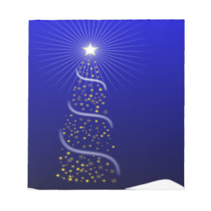 Large Blue Christmas Tree with Golden Stars Notepad