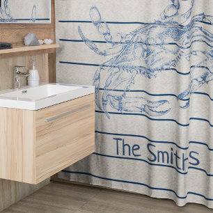 Large Blue Crab Crustacean Illustration Shower Curtain