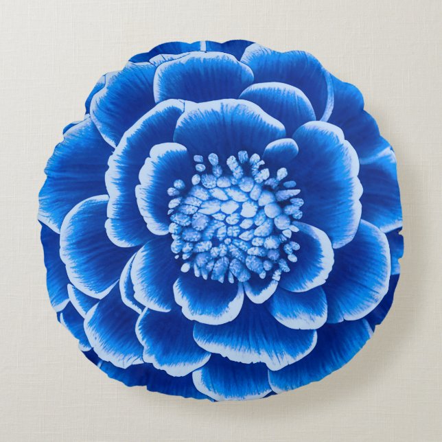 Large Blue Dahlia Flower   Round Cushion (Front)