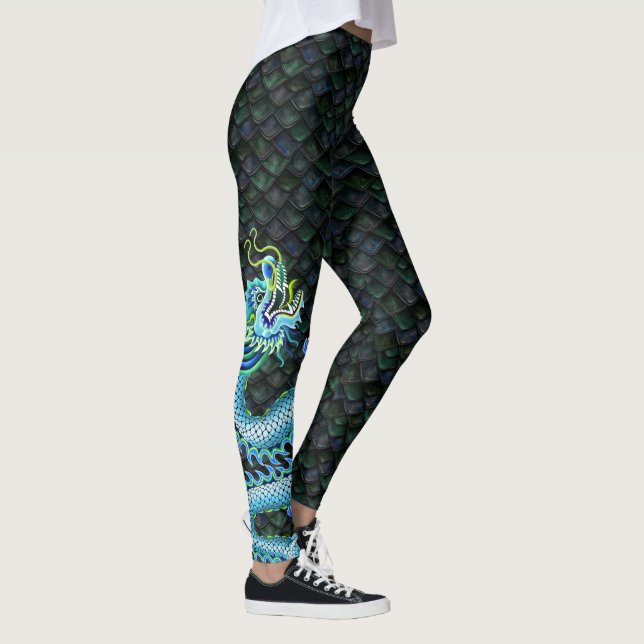Large Blue Dragon on Dragon Scales Leggings (Right)