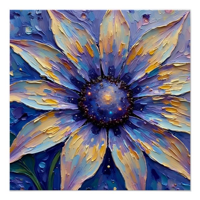 Large Blue Flower Impressionist Print | Botanical (Front)