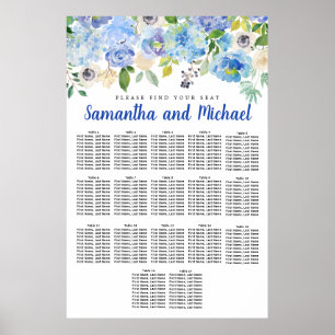 Large Blue Hydrangea 17-Table Seating Chart