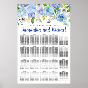 Large Blue Hydrangea 20-Table Seating Chart