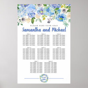 Large Blue Hydrangea 8-Table Seating Chart