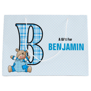 LARGE Blue Letter B for Boys with Teddy Bear Large Gift Bag