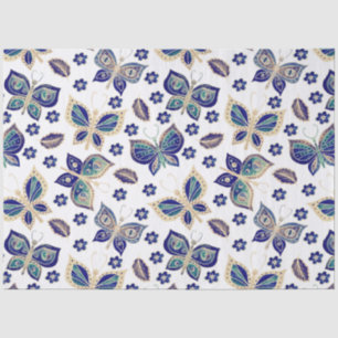 Large Blue Seamless Butterfly Pattern Decoupage Tissue Paper