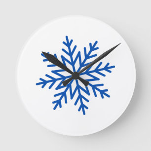 Large Blue Snowflake  Round Clock