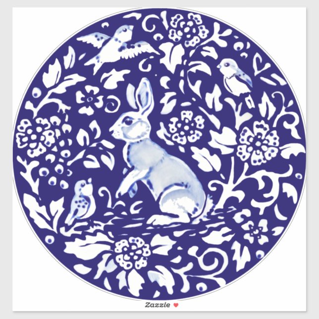 Large Blue White Rabbit Wall Decor Floral Delft (Sheet)