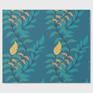 Large Bluish Botanical Pattern Wrapping Paper