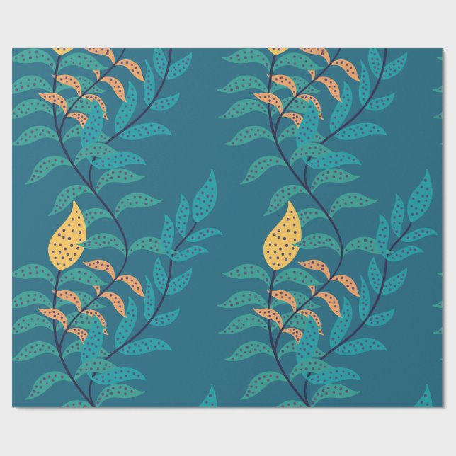 Large Bluish Botanical Pattern Wrapping Paper (Flat)