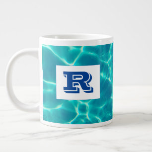 Large Bold Blue Monogram, Teal Pool Water Coffee Mug