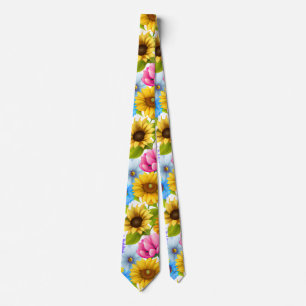 Large Bold Botanical Colorful Flowers  Tie