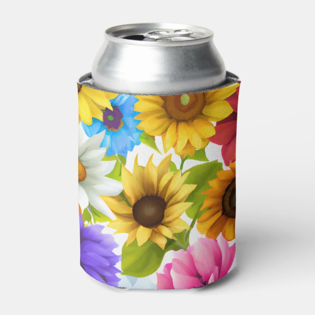 Large Bold Botanical Colourful Flowers  Can Cooler (Can Front)