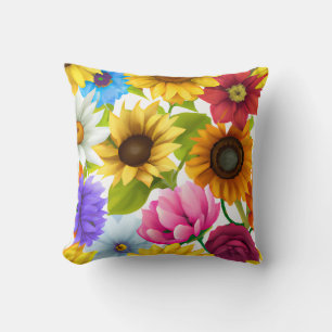 Large Bold Botanical Colourful Flowers Cushion