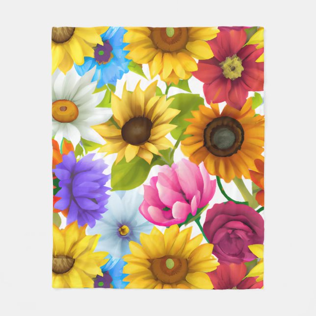 Large Bold Botanical Colourful Flowers  Fleece Blanket (Front)