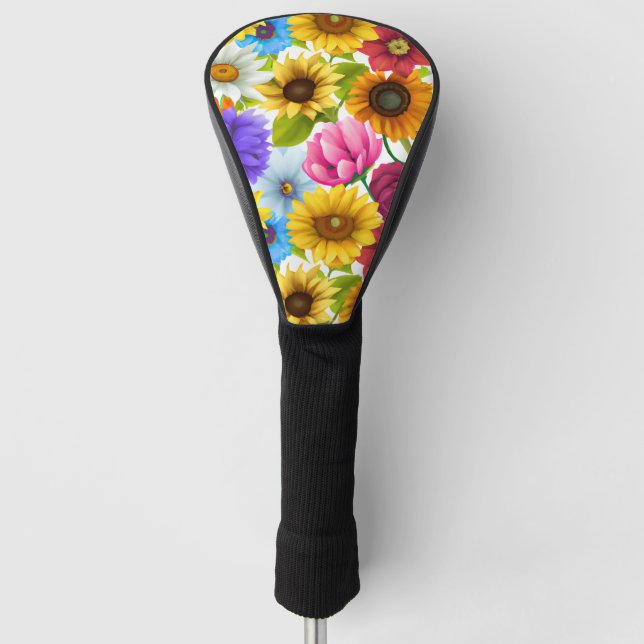 Large Bold Botanical Colourful Flowers  Golf Head Cover (Front)