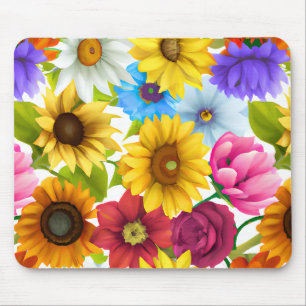 Large Bold Botanical Colourful Flowers Mouse Mat