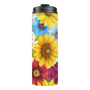 Large Bold Botanical Colourful Flowers Thermal Tumbler