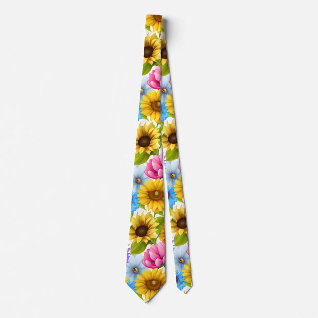 Large Bold Botanical Colourful Flowers  Tie (Front)