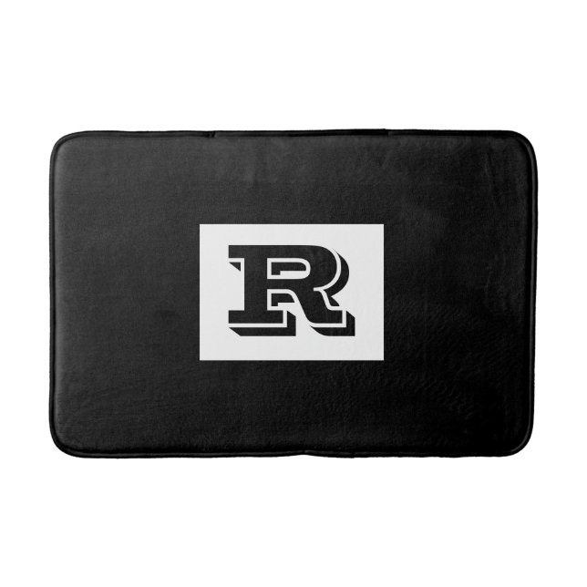 Large Bold Outlined Black Monogram, Black Bath Mat (Front)