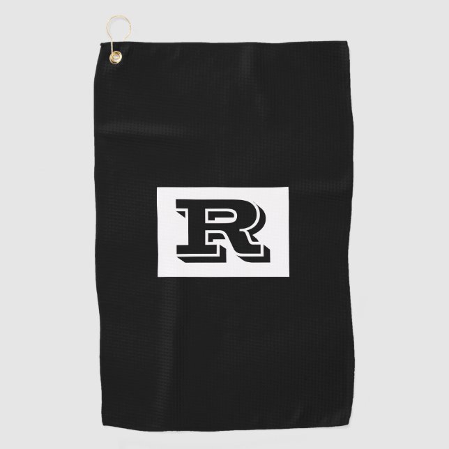 Large Bold Outlined Black Monogram, Black Golf Tow Golf Towel (Front)