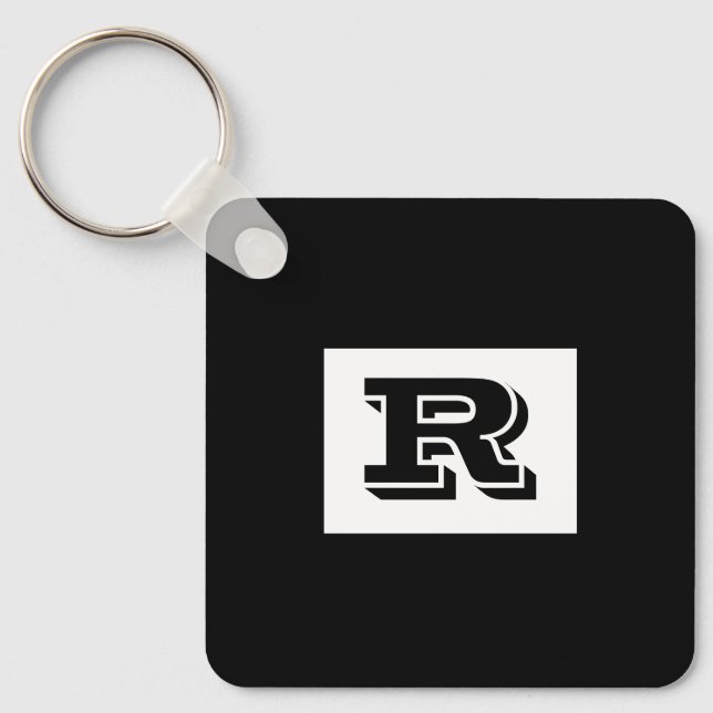 Large Bold Outlined Black Monogram, Black Key Ring (Front)
