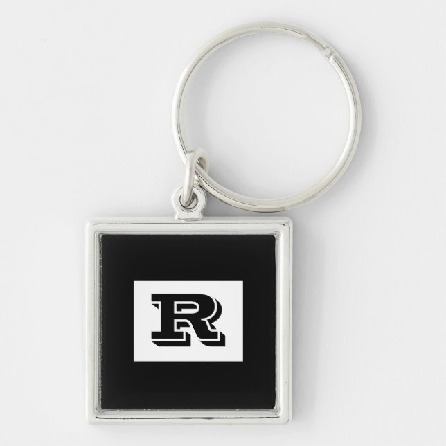 Large Bold Outlined Black Monogram, Black Keychain (Front)
