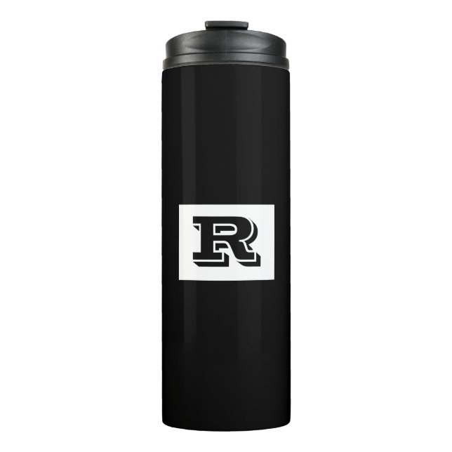 Large Bold Outlined Black Monogram, Black Thermal Tumbler (Front)