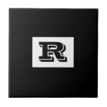 Large Bold Outlined Black Monogram, Black Tile<br><div class="desc">Personalise this cool large Bold Outlined Black Monogram on black background. Click “Customise” to change colours and type styles.</div>