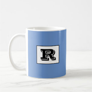 Large Bold Outlined Black Monogram, Blue Coffee Mug