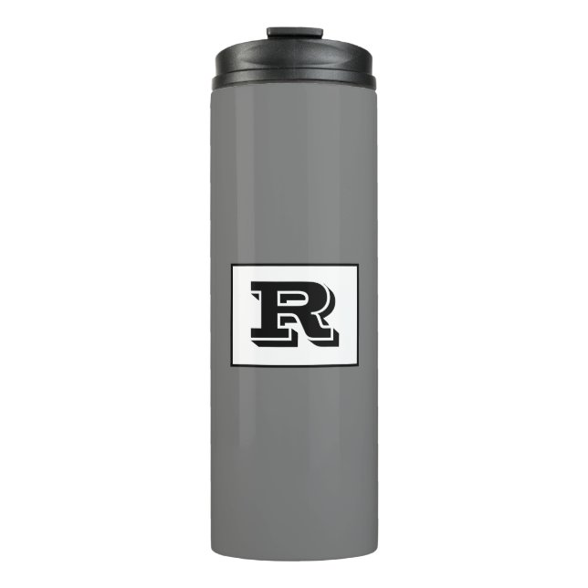 Large Bold Outlined Black Monogram, Grey Thermal Tumbler (Front)