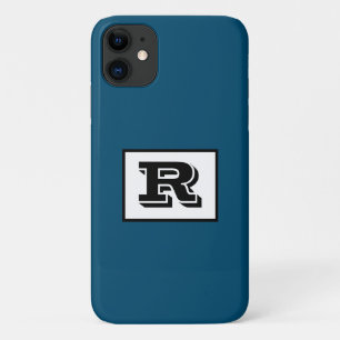 Large Bold Outlined Black Monogram, Ocean Blue iPhone 11 Case