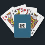 Large Bold Outlined Black Monogram, Ocean Blue Pla Playing Cards<br><div class="desc">Personalise this cool large Bold Outlined Black Monogram on Ocean Blue background. Click “Customise” to change colours and type styles.</div>