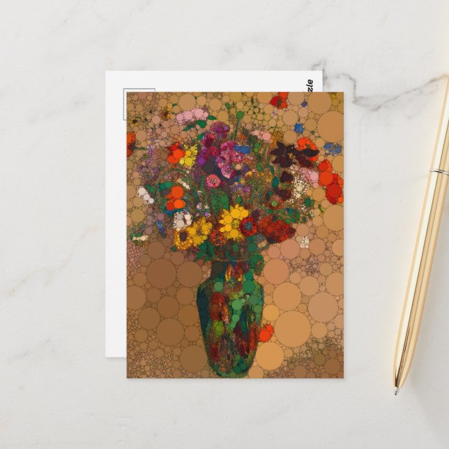 Large Bouquet of Wild Flowers - After Odilon Redon Postcard (Front/Back In Situ)