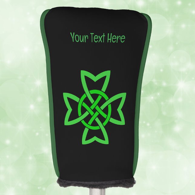 Large Bright Green Irish Celtic Abstract Knot Golf Head Cover (Big bright green celtic Irish knowt design on black golf club cover.)