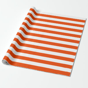 Large Bright Orange and White Stripes Wrapping Paper