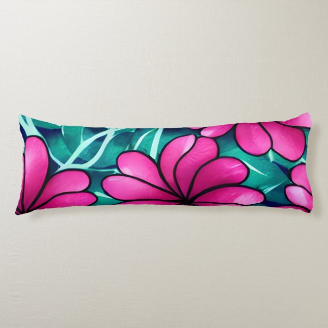 Large Bright Pink Flower Pattern Body Cushion (Front)
