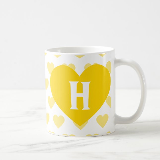 Large Bright Yellow Heart - Monogram Coffee Mug (Right)