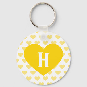 Large Bright Yellow Heart - Monogram Key Ring